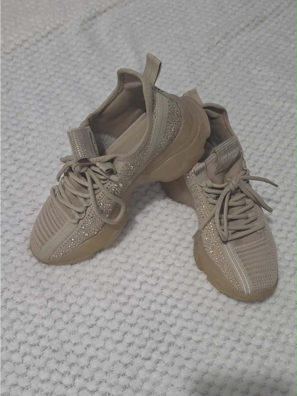 Steve Madden  Women’s Neutral Beige Fashion Sneakers with Rhinestone Detail
